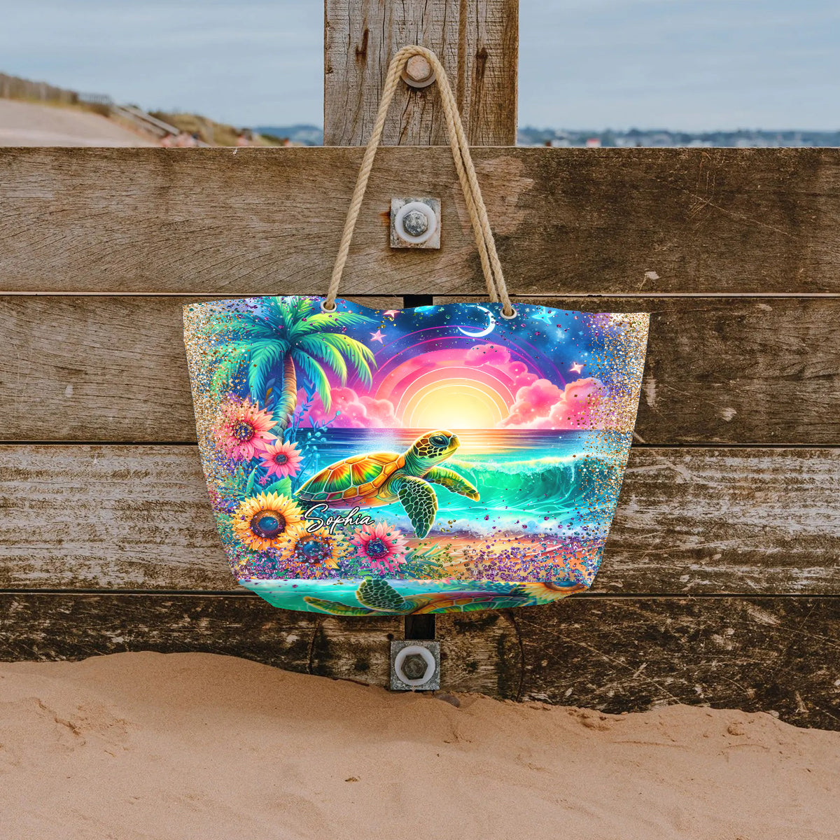 Personalisierte Strandtasche mit Schildkrötenmotiv
