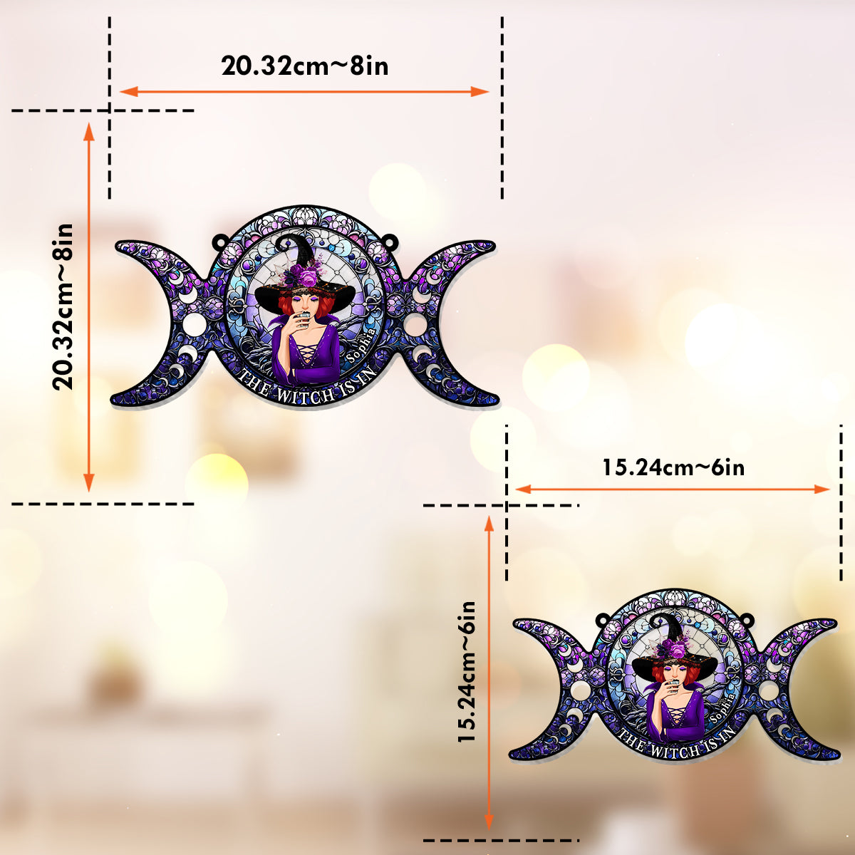 Die Hexe ist da – Personalisierter Hexen-Fensterhänger/Sonnenfänger