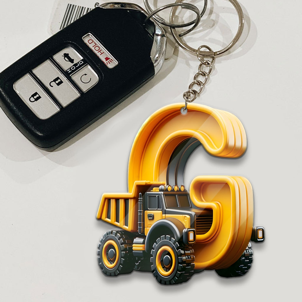 Construction Vehicles Letter - Personalized Kid Keychain