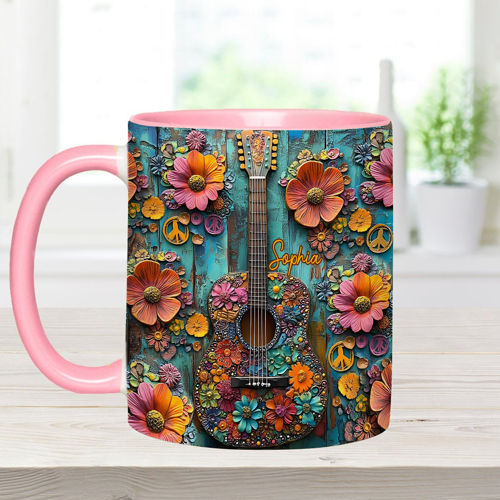 Vintage-Hippie-Gitarre – Personalisierter Hippie-Akzentbecher