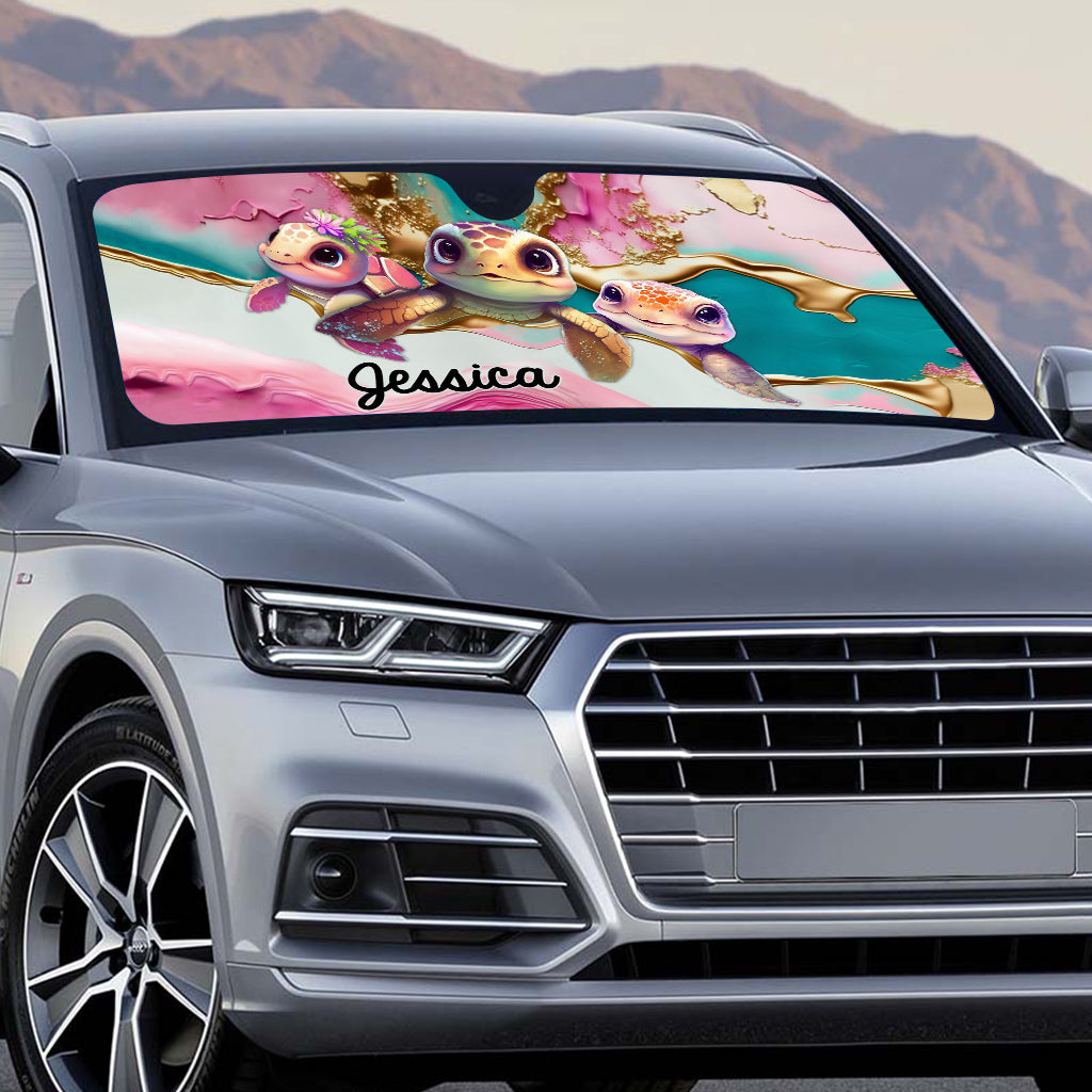 Cute Pink Turtle - Personalized Turtle Car Sunshade
