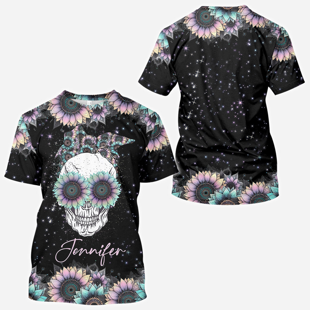 Zero F Given Pink Blue Sunflower - Personalisiertes Totenkopf-Shirt