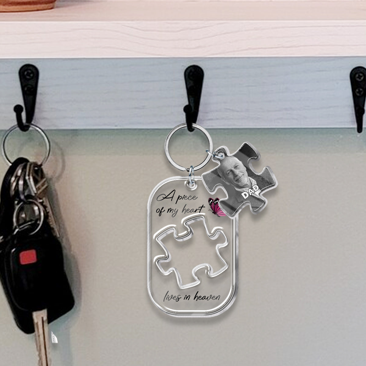 Ein Teil meines Herzens lebt im Himmel – personalisierter Gedenk-Schlüsselanhänger mit Anhängern