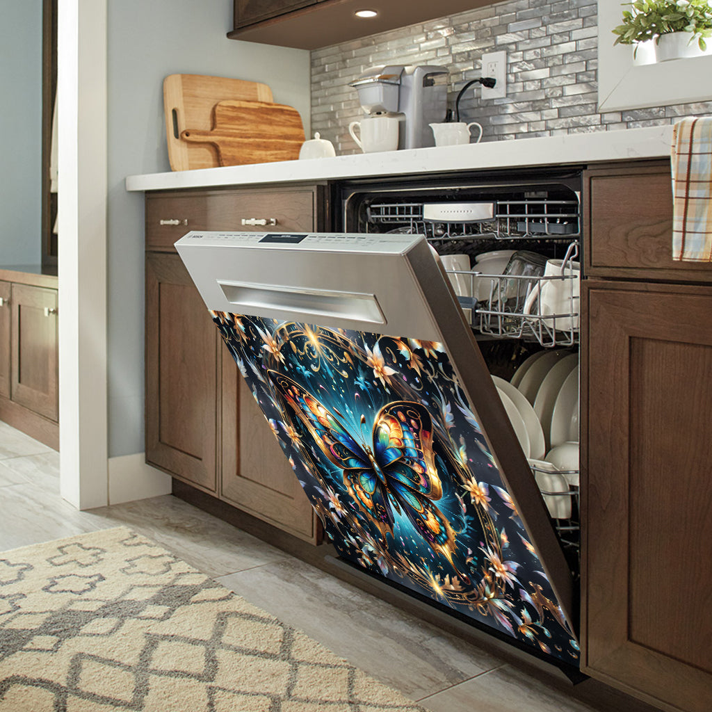 Atemberaubender goldener Schmetterling – Geschirrspülerabdeckung in Schmetterlingsform