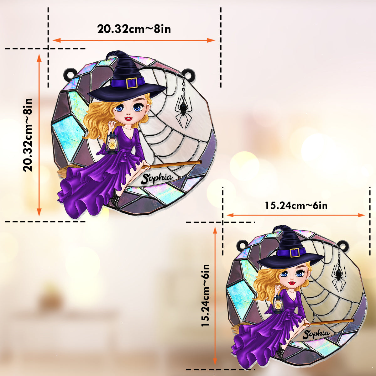 Böse Hexe auf dem Mond – Personalisierter Hexen-Fensterhänger als Sonnenfänger