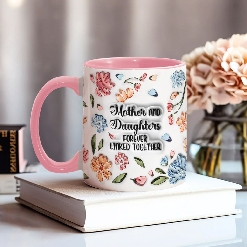 Mutter und Töchter, Söhne, Kinder – für immer verbunden – Personalisierte Tasse mit Blumenmuster und Muttermotiv
