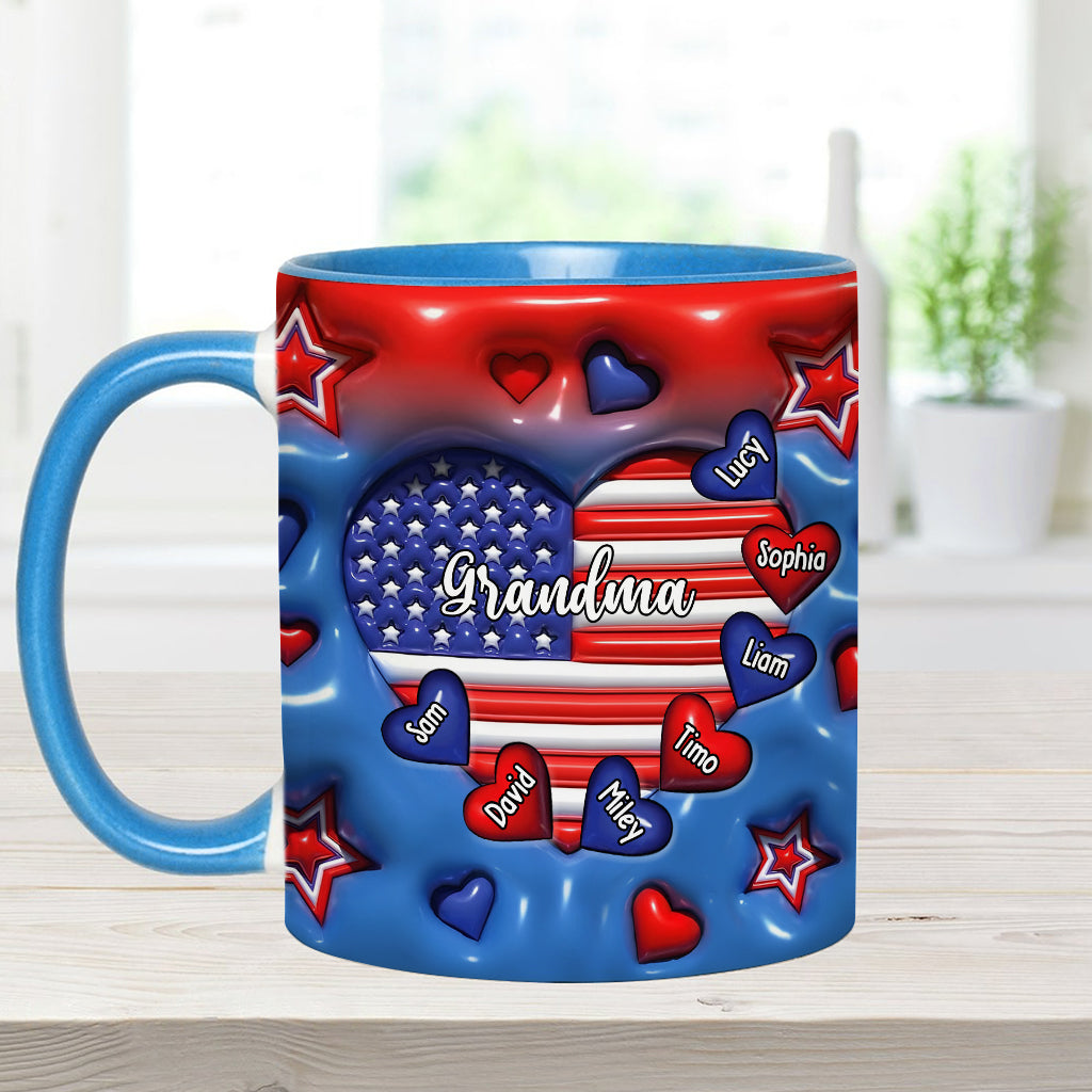 Grandma & Grandkids Puff Heart Flag - Personalized Grandma Accent Mug