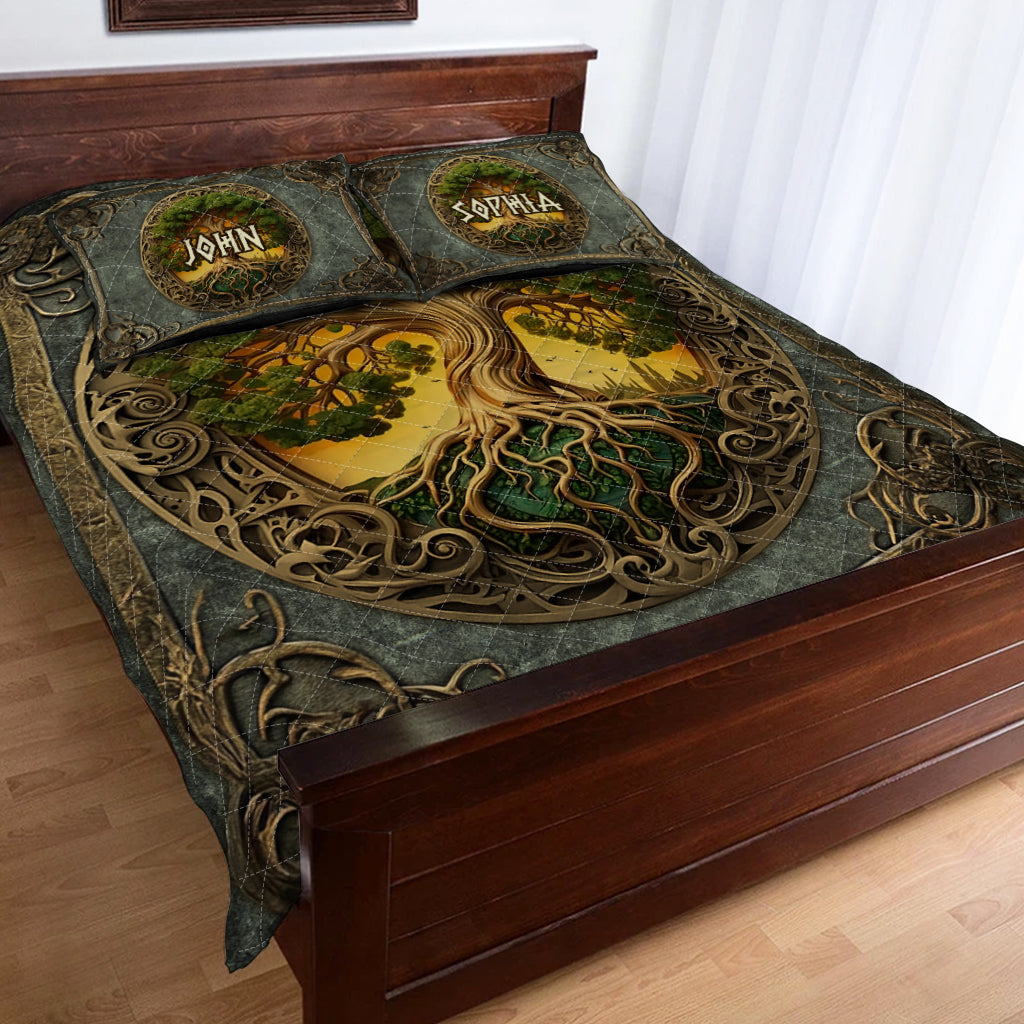 Lebensbaum, skandinavische Mythologie, rustikaler Stil – personalisiertes irisches Quilt-Set