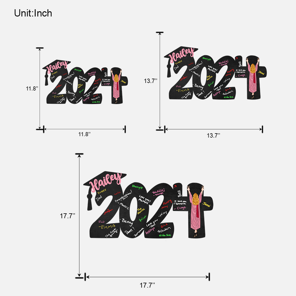Gästebuchschild für die Abschlussfeier 2024 – Personalisiertes, individuell geformtes Holzschild zur Abschlussfeier