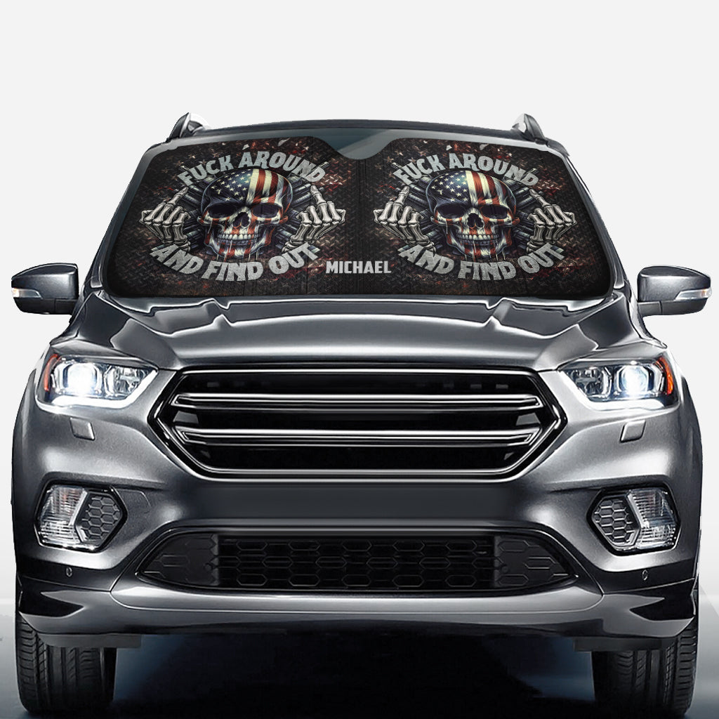 Amerikanische Flagge mit Skelettmotiv – Personalisierter Totenkopf-Auto-Sonnenschutz