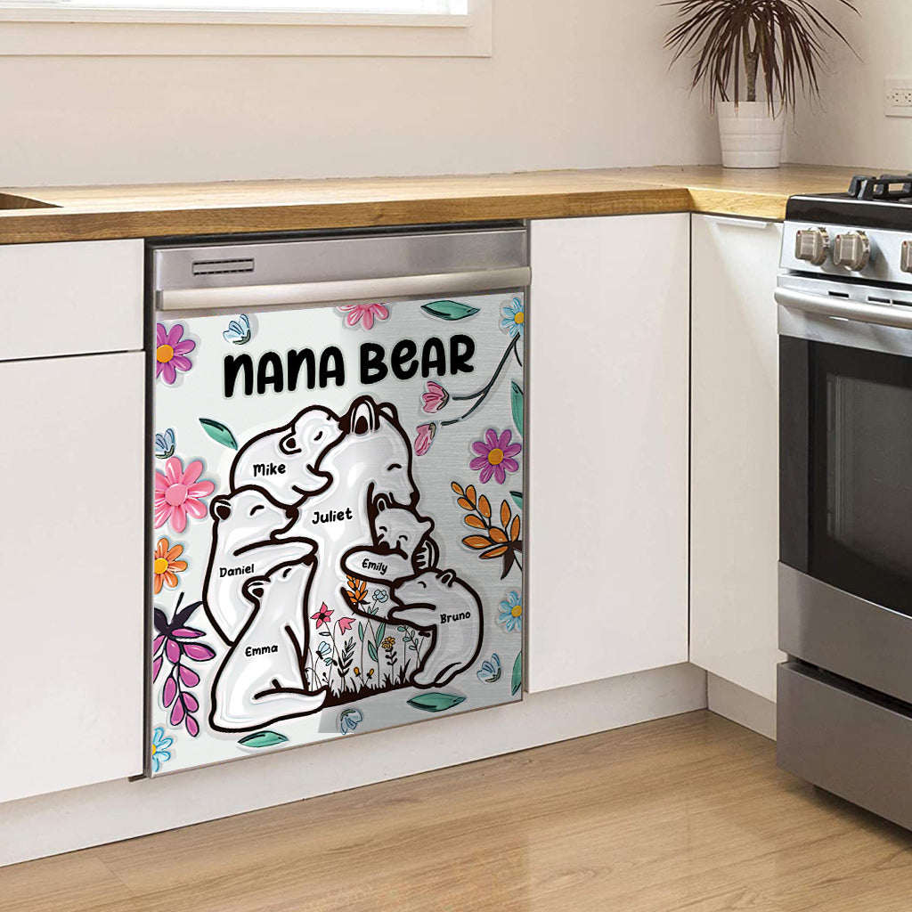 Nana Bear Huggings Her Cubs Floral Style - Personalized Grandma Dishwasher Cover