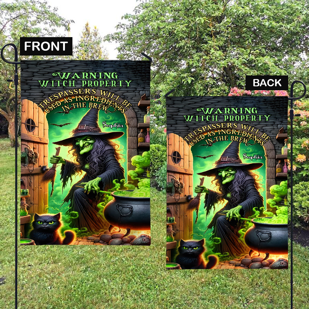 Warnung vor Hexengrundstück – Personalisierte Hexengartenflagge