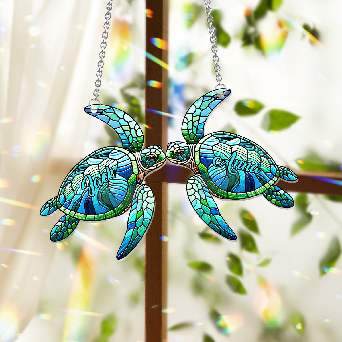 Turtle Couple - Personalized Turtle Window Hanging Suncatcher Ornament
