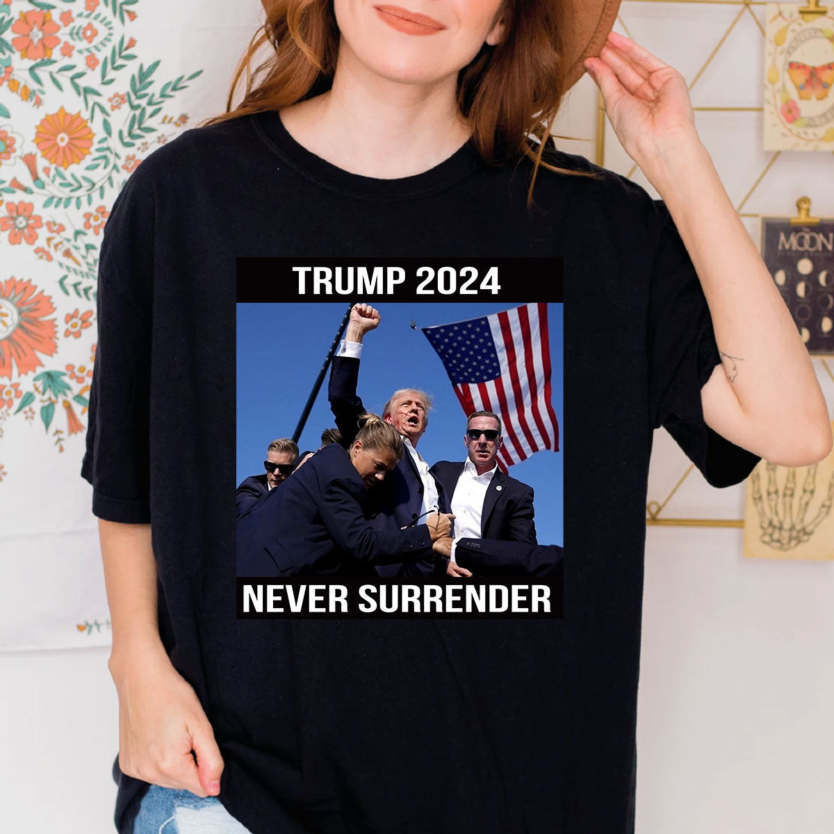 Trmp Sh0t T-Shirt Top | Donald TRMP 2024 Never Surrender Shirt Mugsh*t Tee
 T-Shirt & Hoodie