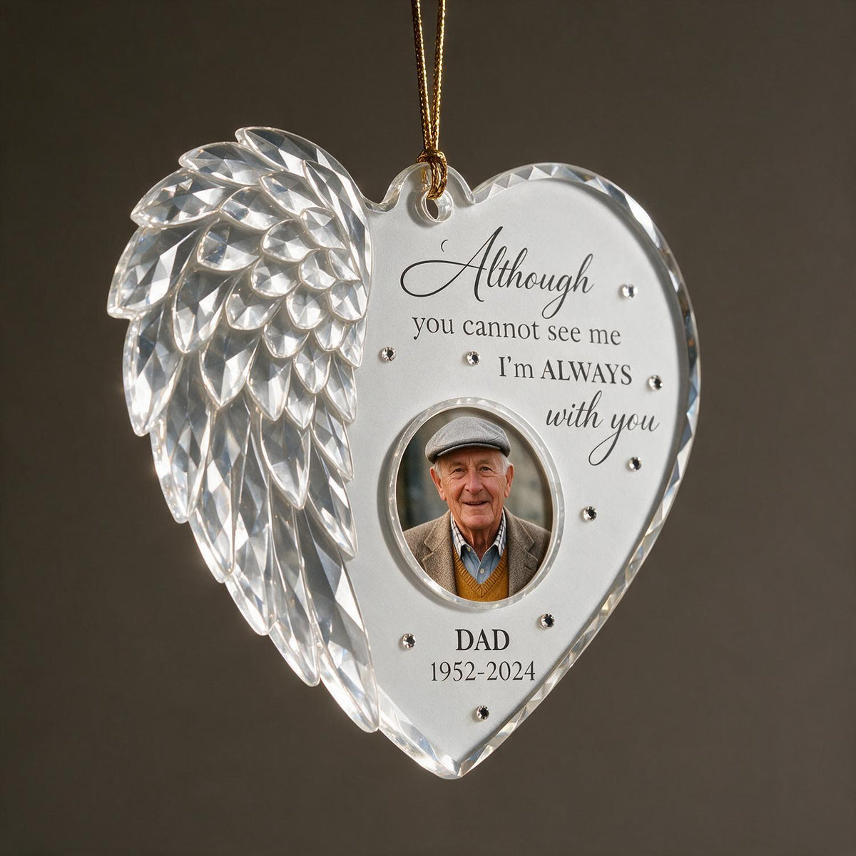 Personalisierte Herz-Engel-Flügel Erinnerungs-Acryl-Ornament - Individuelles Foto Trauergeschenk für Papa