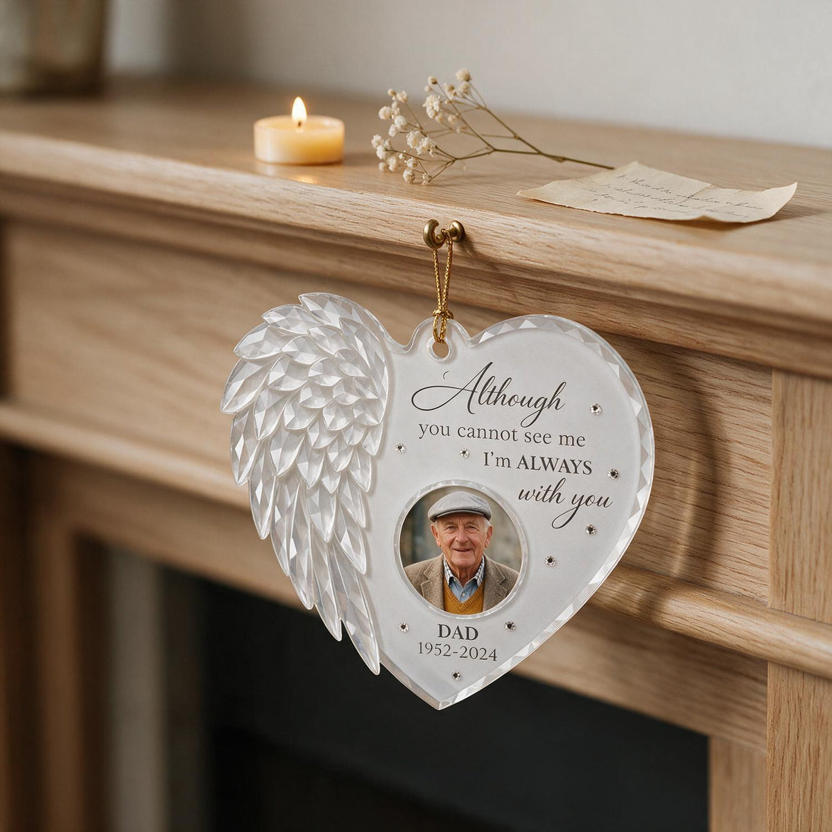 Personalisierte Herz-Engel-Flügel Erinnerungs-Acryl-Ornament - Individuelles Foto Trauergeschenk für Papa