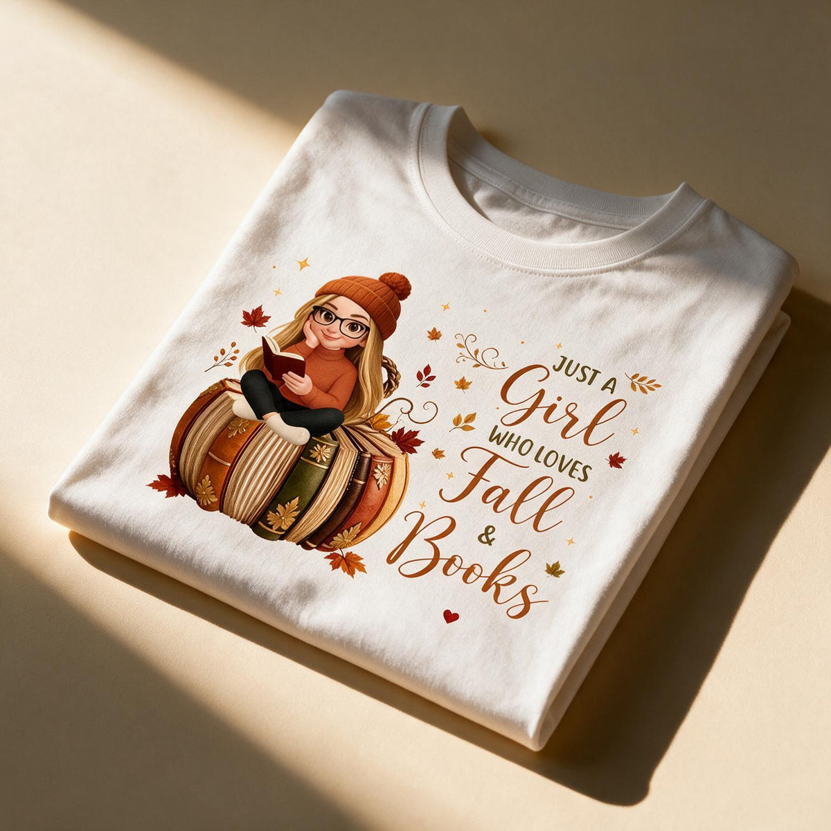 Just A Girl Who Loves Fall & Books Personalized Shirt - Book Pumpkin Girl Reading Fall Gift For Book Lovers