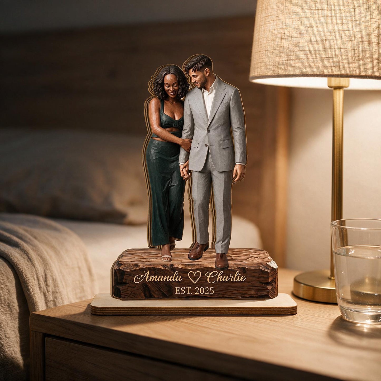 Personalized Couple 2-Layer Wooden Portrait Plaque - Custom Names & Date Wedding Anniversary Gift for Her Him