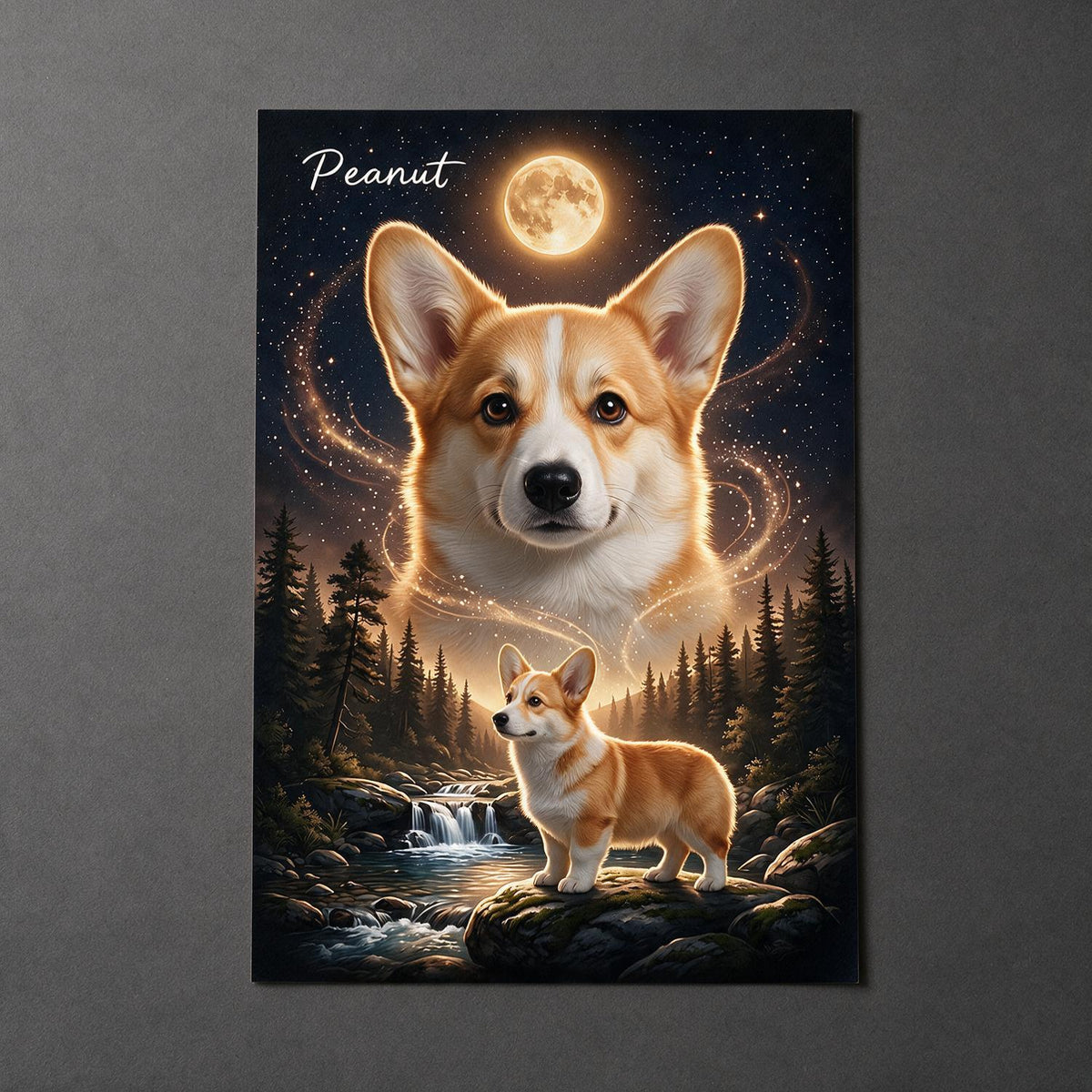 Personalized Pembroke Welsh Corgi Moonlit Poster, Pet Memorial Gift for Dog Lovers