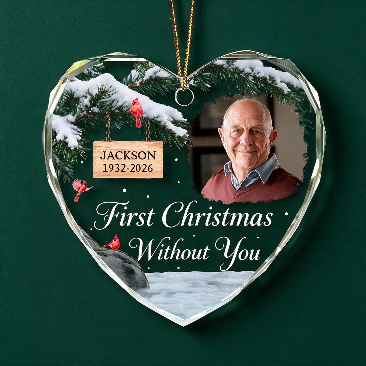 Personalized Christmas First Christmas Without You Heart Shaped Glass Ornament - Custom Photo Memorial Keepsake