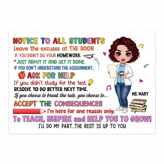 Personalisierter Hinweis an alle Schüler Horizontales Poster, Lehrer Klassenregeln Wanddekoration, Geschenk für Lehrer zum Schulanfang