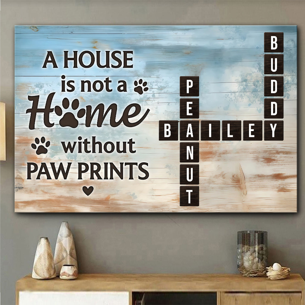 Zuhause mit Pfotenabdrücken – Haustier-Kreuzworträtsel-Kunst – Personalisierte Leinwand und Poster mit Hund
