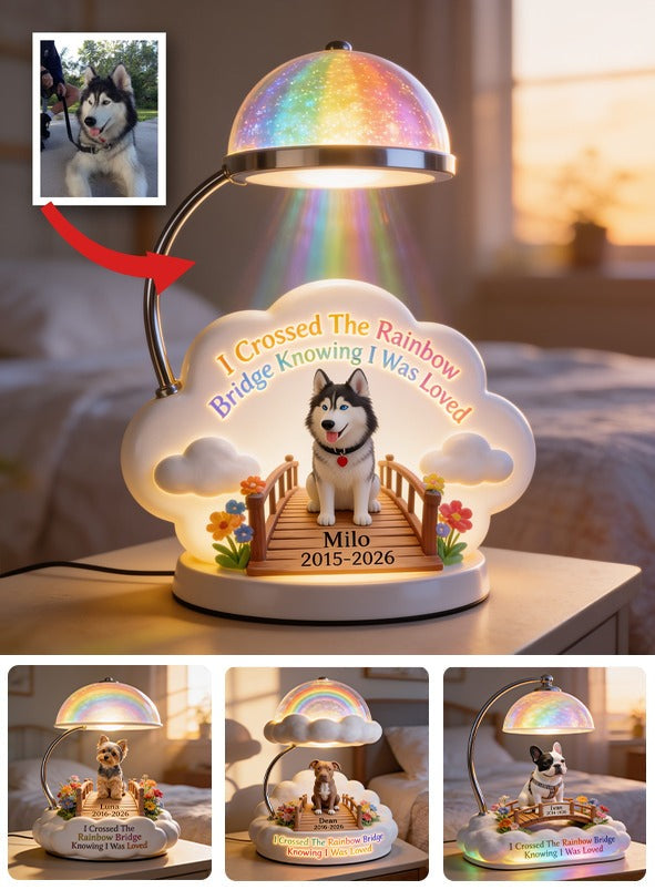 Ich habe die Regenbogenbrücke überquert - Personalisierte Siberian Husky Acryl LED Nachtlicht
