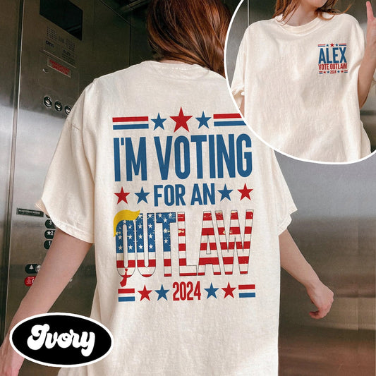 Ich wähle den Outlaw 2024 – T-Shirt mit individuellem Namen, Make America Great Again-Shirt, lustiges politisches Shirt, sarkastisches Grafik-T-Shirt & Hoodie