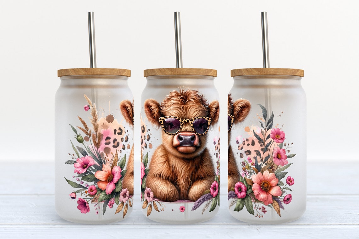 Niedliche Baby-Hochlandkühe, Hochlandkuh-Dose, Glas 0624