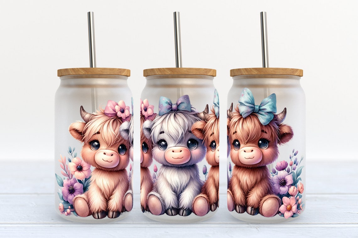 Niedliche Baby-Hochlandkühe, Hochlandkuh-Dose, Glas 0624