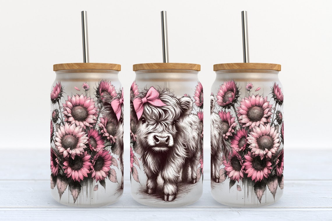 Niedliches Hochlandrind-Baby, Hochlandrind-Dose, Glas 0624