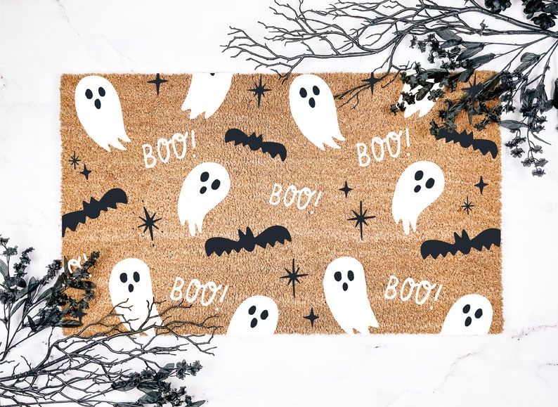 Boo! Ghost & Bat Pattern Halloween Doormat Halloween Doormat 0924