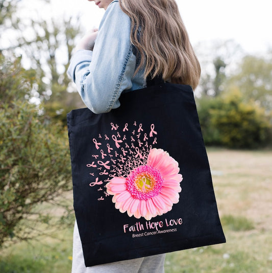 Sunflower Breast Cancer Totes, Breast Cancer Gift Shoulder Bags, Cancer Fighter Gifts Breast Cancer Awareness Tote Bag 0924