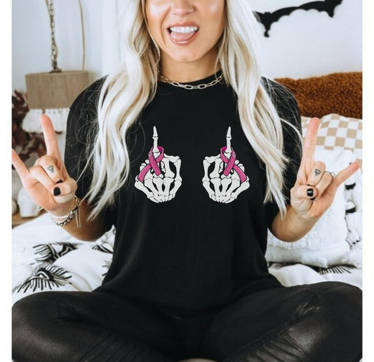 Skeleton Middle Finger Breast Cancer Shirt Breast Cancer Awareness T-shirt & Hoodie 0924