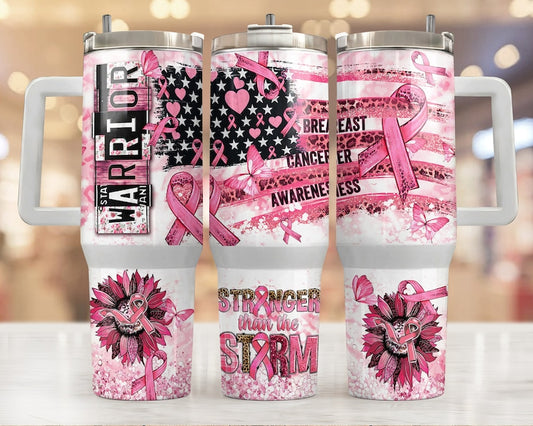 Positive Tumbler, We Wear Pink Tumbler Brustkrebs-Bewusstseins-Tumbler mit Henkel 0924