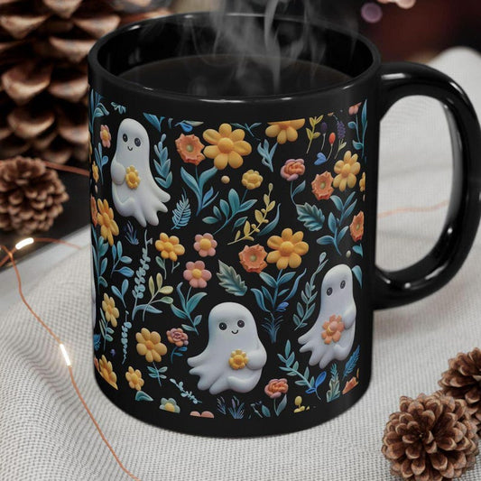 Vintage Floral Ghost Halloween Accent Mug 0924