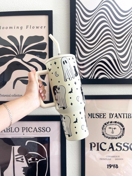 Halloween-Geister mit Katzenmotiv, Trinkbecher mit Henkel 0924