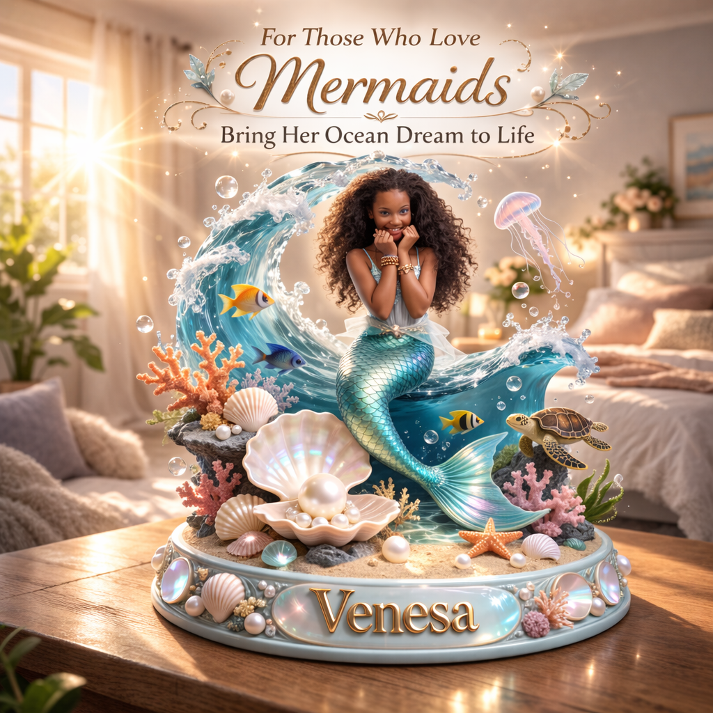 Meerjungfrauenprinzessin – Personalisierte Acrylplakette in Meerjungfrauenform