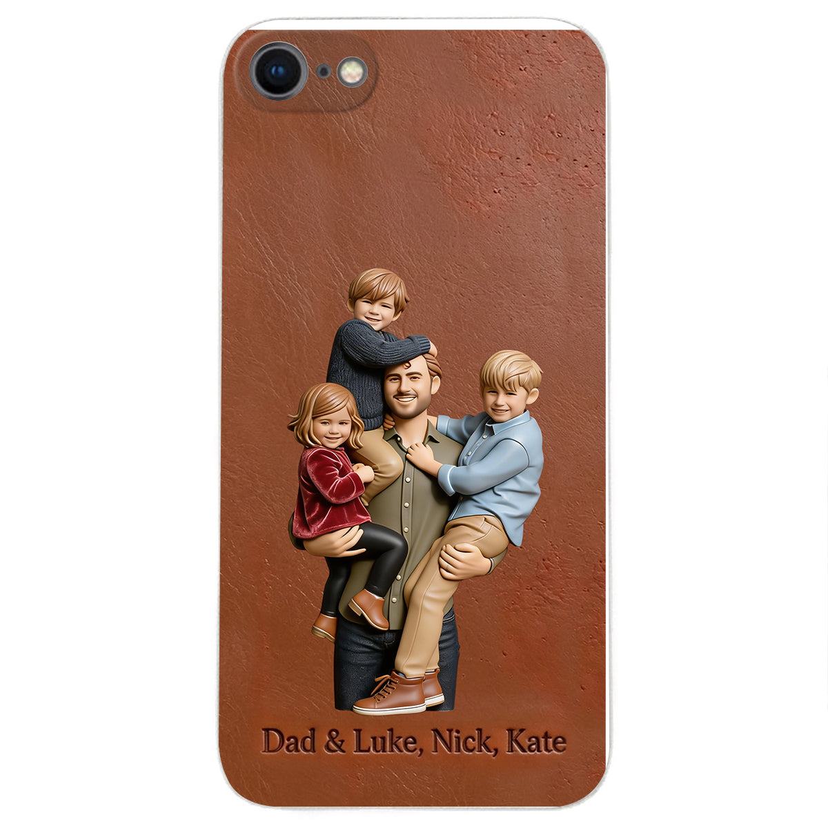 Best Dad Ever - Personalized Father 3D Embossed Leather Phone Case