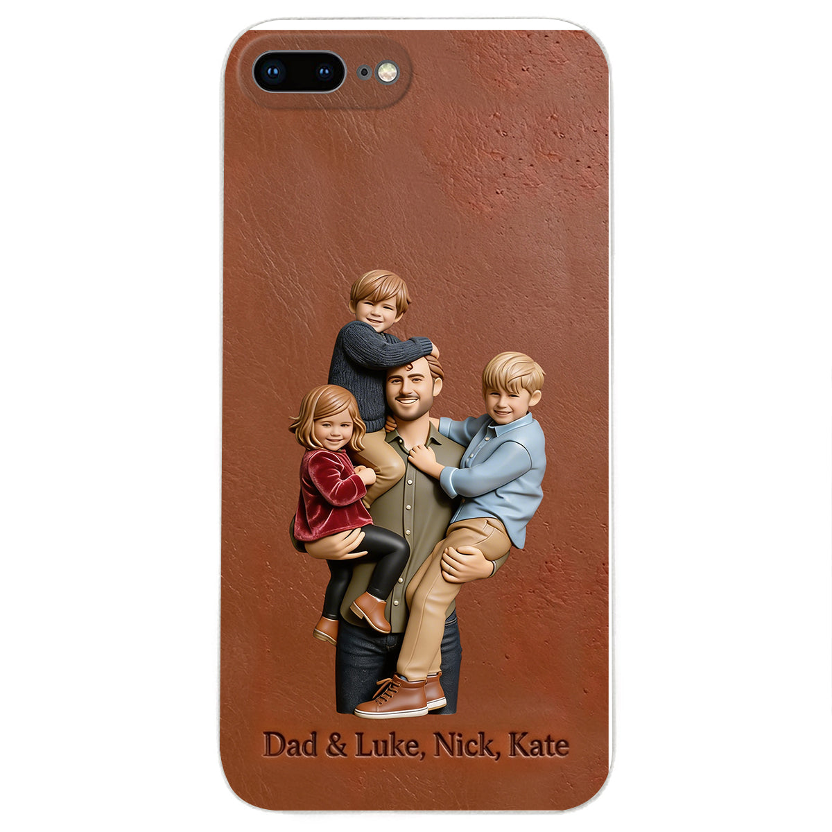 Best Dad Ever - Personalized Father 3D Embossed Leather Phone Case