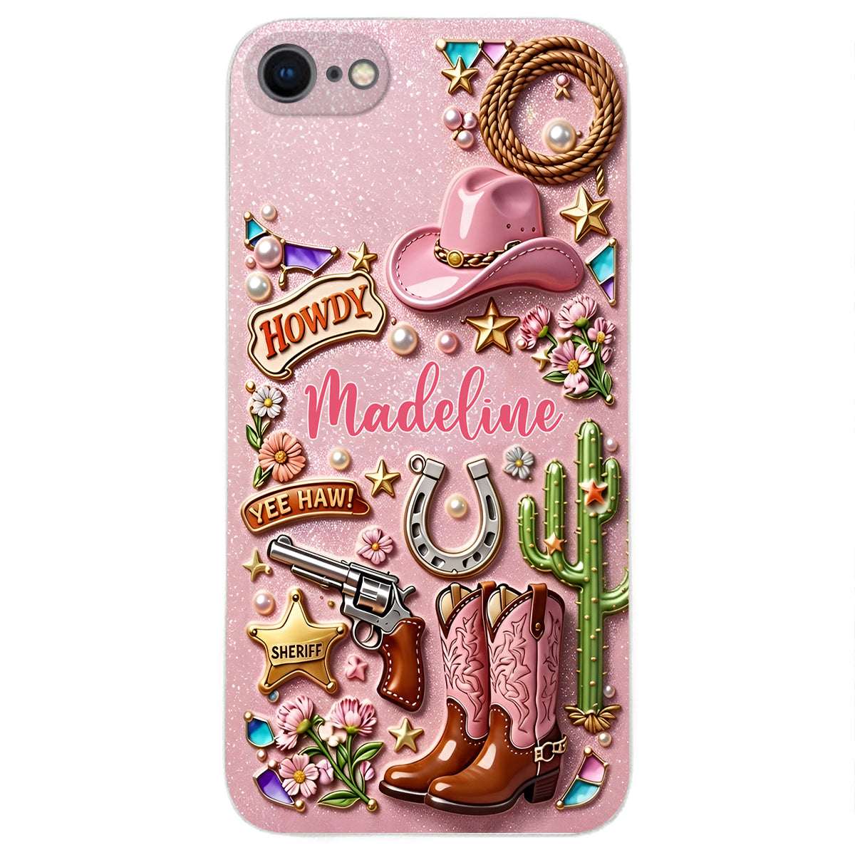 Cowgirl Gift, Whimsical Wild West Western - Personalized Cowgirl 3D Embossed Leather Phone Case
