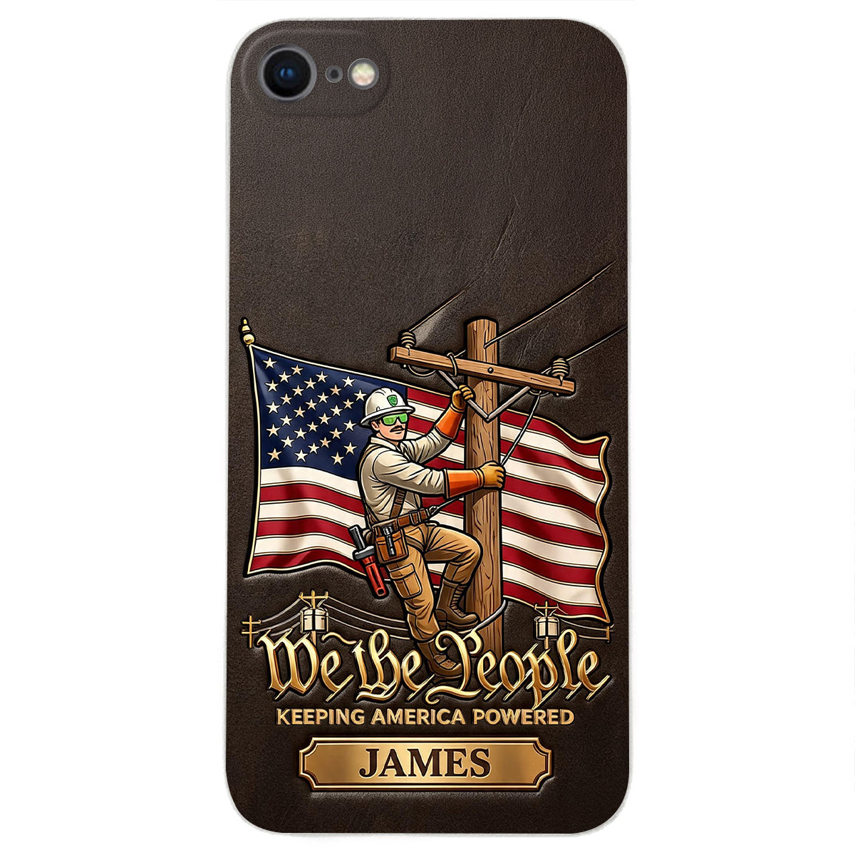 We The People - Personalized Lineman 3D Embossed Leather Phone Case