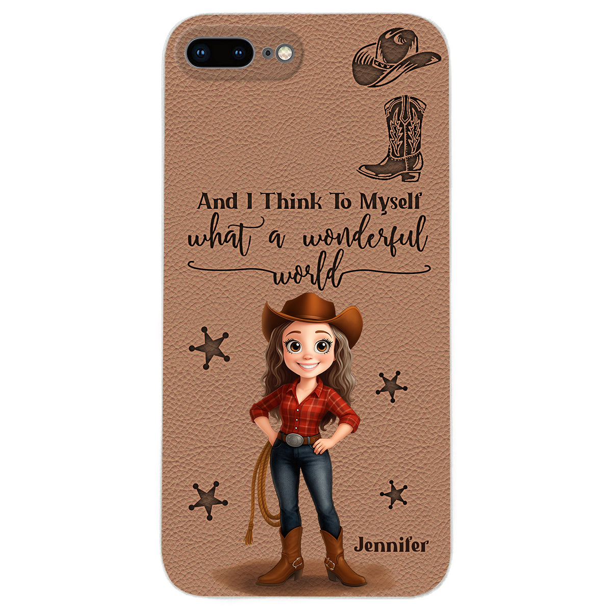 Cowgirl What A Wonderful World - Personalisierte Cowgirl-Handyhülle aus Leder