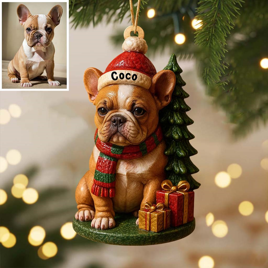 Weihnachtshund – Personalisierter französischer Bulldoggen-Weihnachtsbaumschmuck in individueller Form