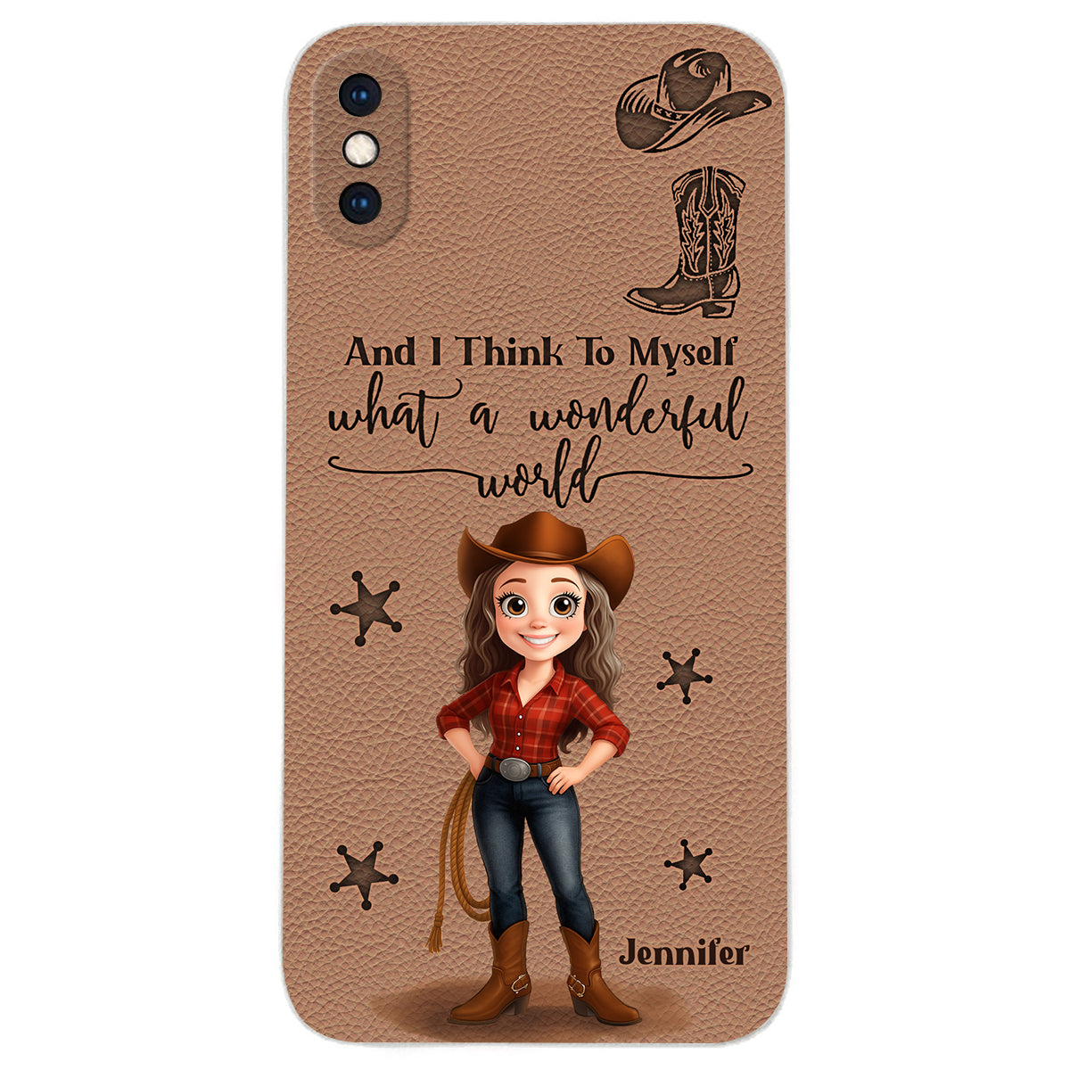 Cowgirl What A Wonderful World - Personalisierte Cowgirl-Handyhülle aus Leder