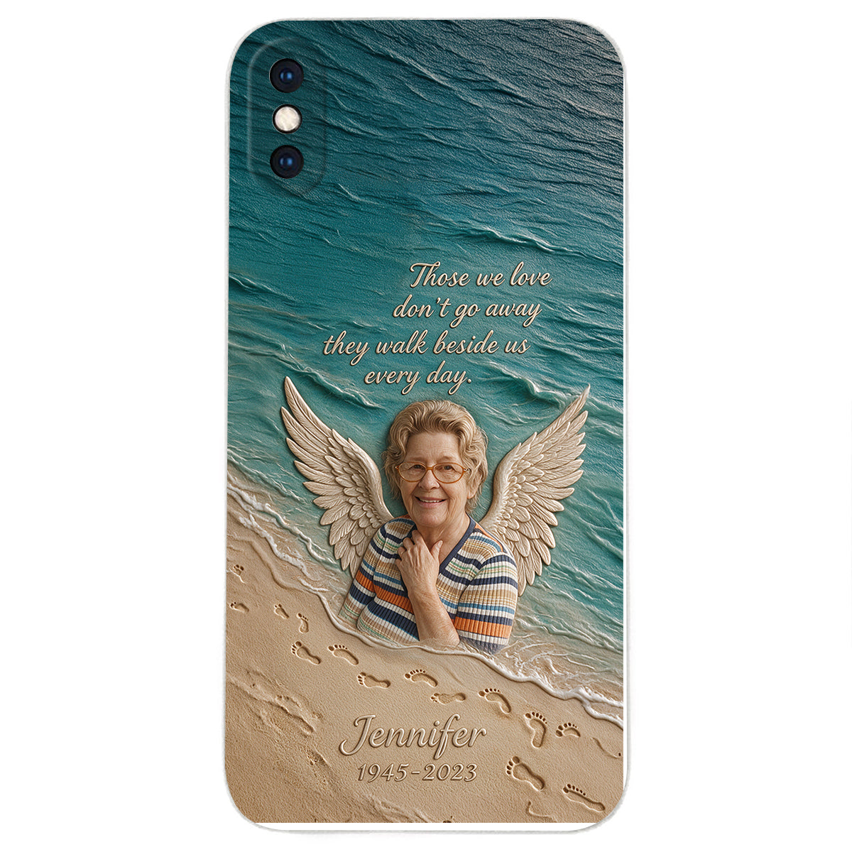They Walk Beside Us - Personalized Memorial 3D Embossed Leather Phone Case