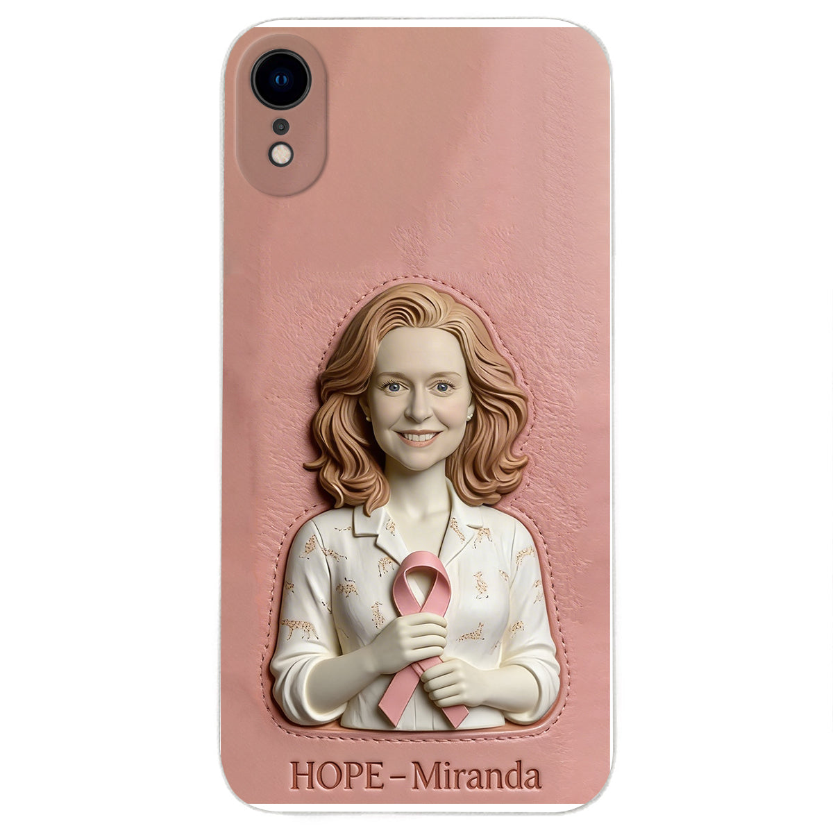 Hope - Personalized Breast Cancer Awareness 3D Embossed Leather Phone Case