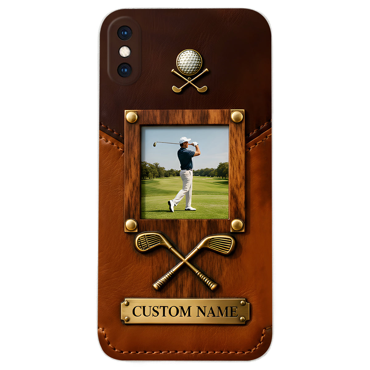 Erinnerungen auf dem Golfplatz – Personalisierte Golf-Handyhülle aus Leder