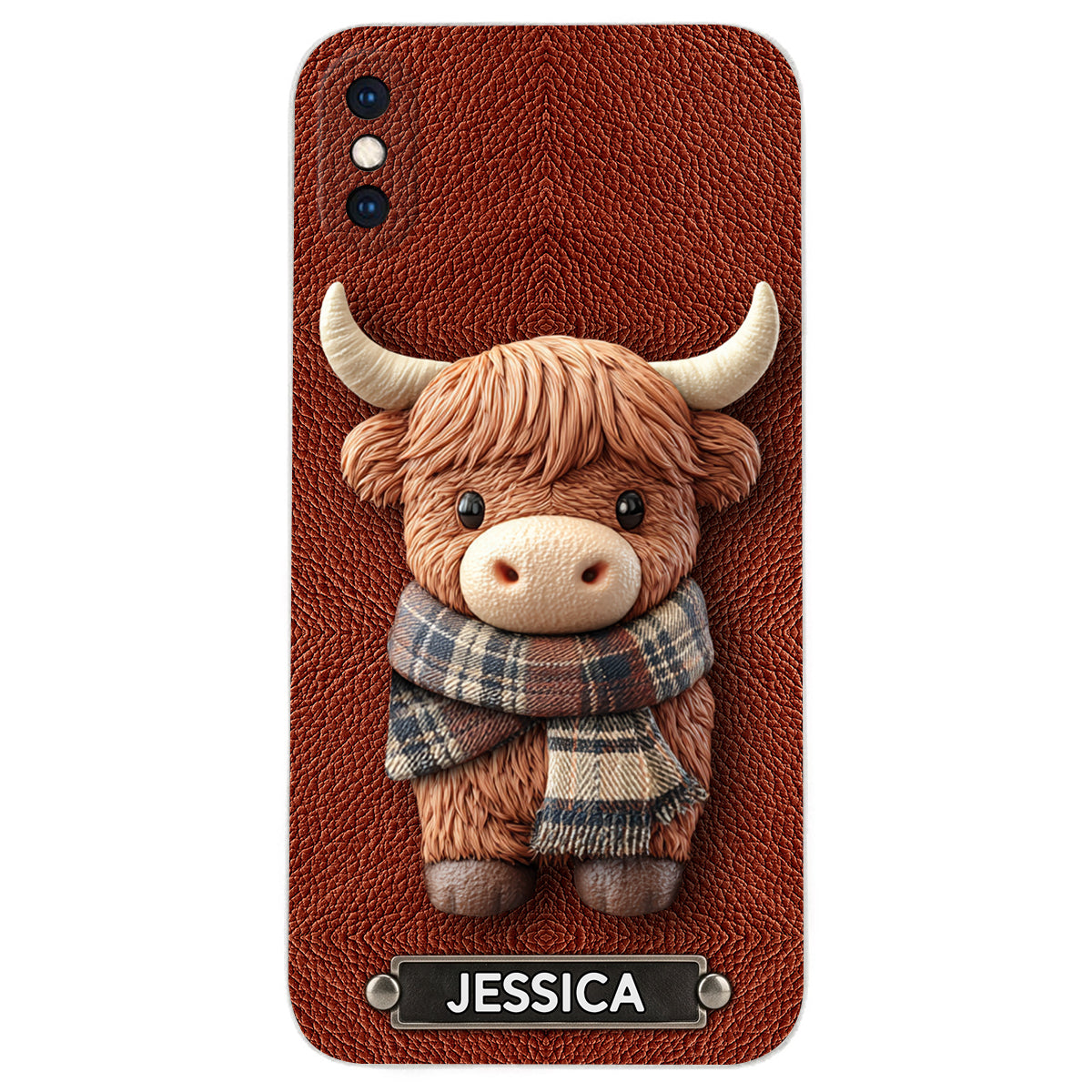 Adorable Highland Cow - Personalized Highland Cow Leather Phone Case