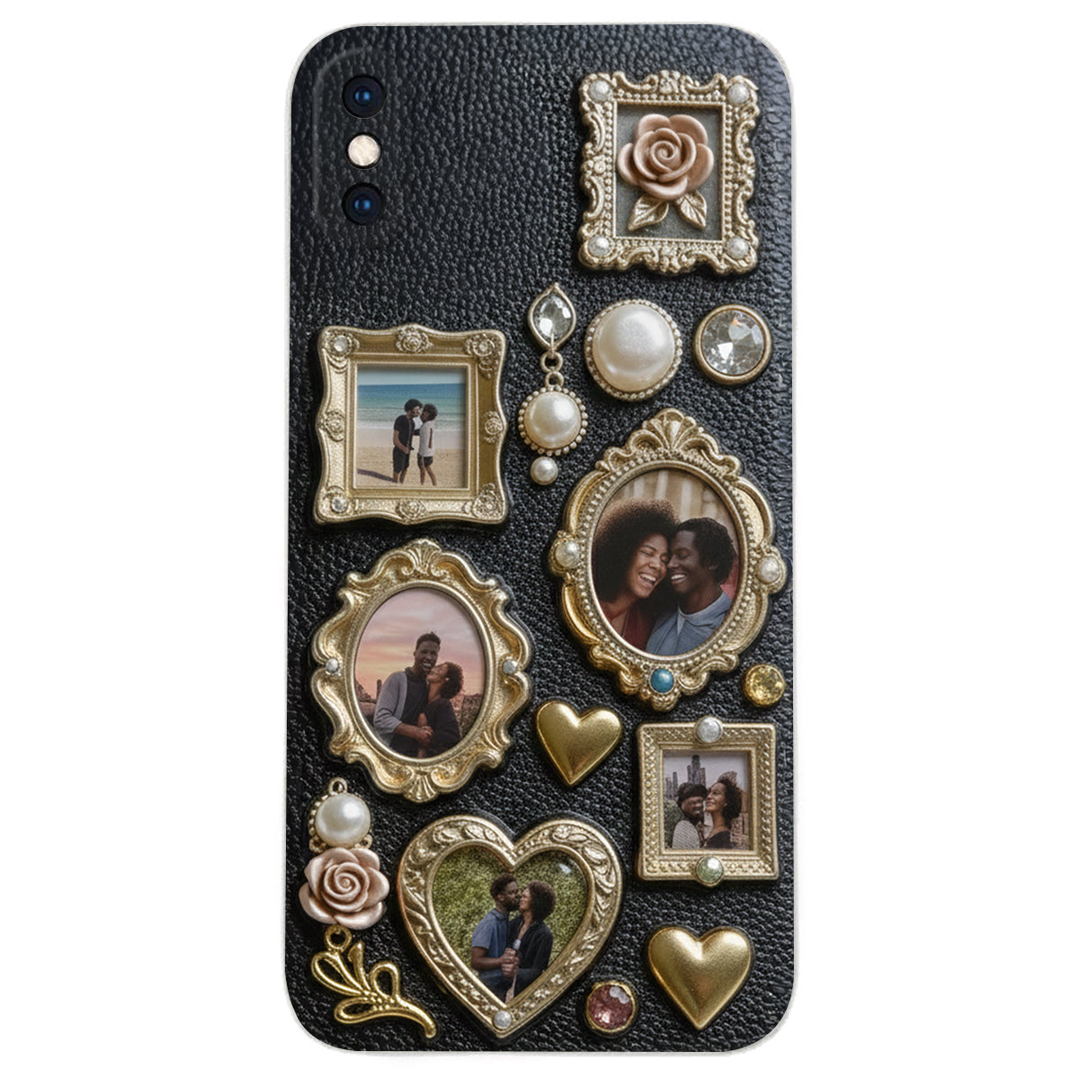 Couple Photo Frame Unique Gift - Personalized Couple Leather Phone Case